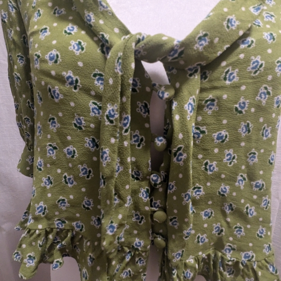 REFORMATION Sloane Top in Green w Mixed Floral and Polka Dot Bouquet XS - Picture 4 of 9